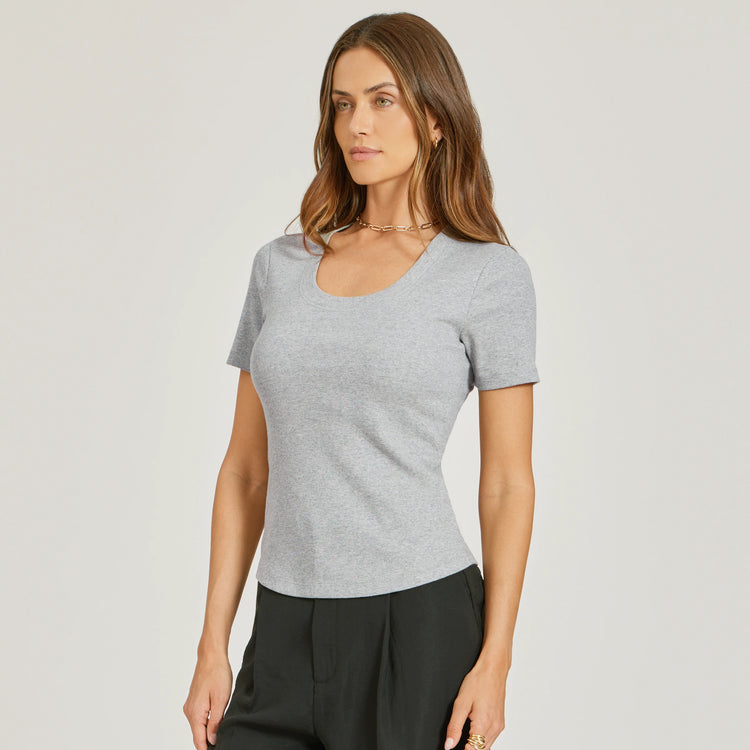 Women wearing Gris jaspeado Rib Scoop Neck Tee