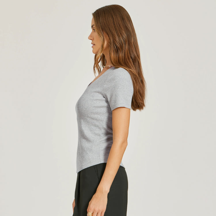 Women wearing Gris jaspeado Rib Scoop Neck Tee