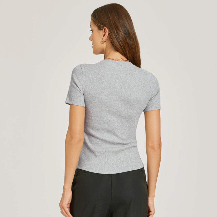 Women wearing Gris jaspeado Rib Scoop Neck Tee