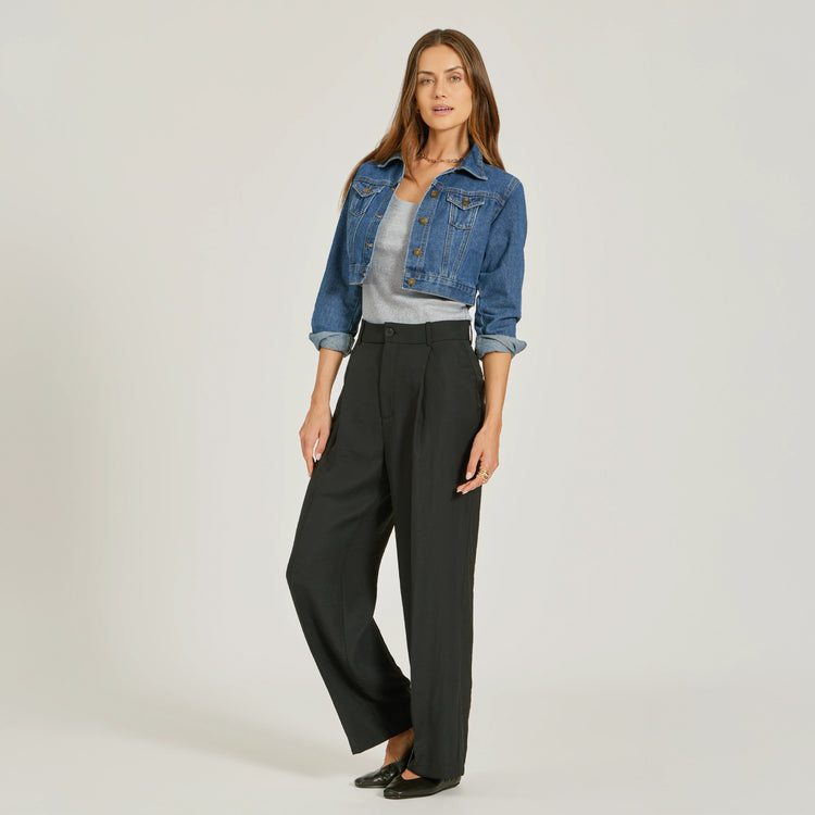 Women wearing Gris jaspeado Rib Scoop Neck Tee