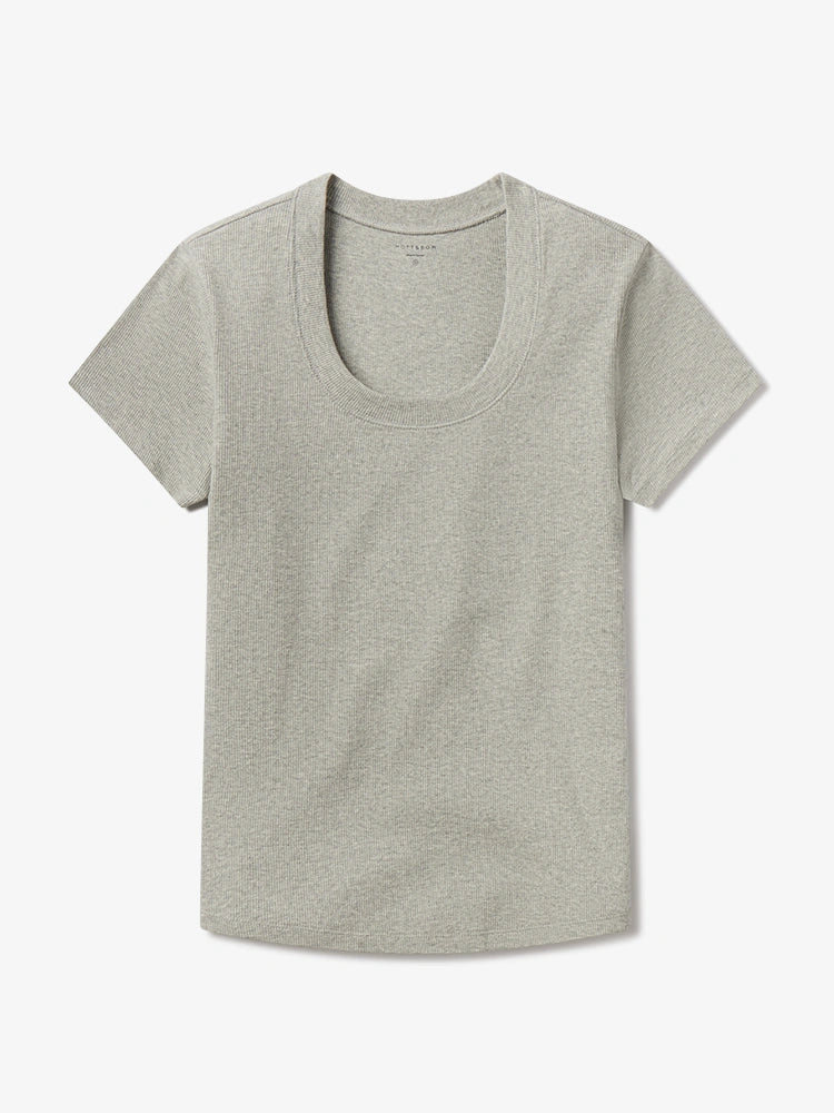 Women wearing Gris jaspeado Rib Scoop Neck Tee