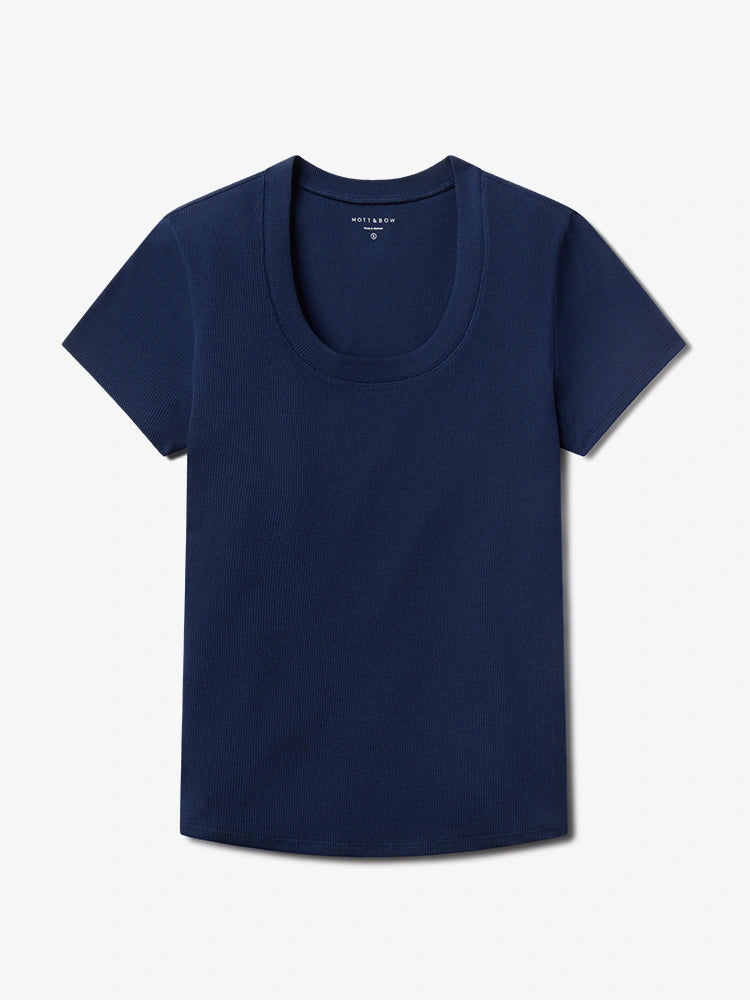 Women wearing Navy Rib Scoop Neck Tee