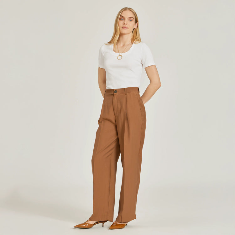 Women wearing White Rib Scoop Neck Tee