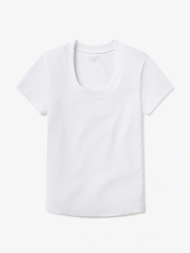 Women wearing White Rib Scoop Neck Tee