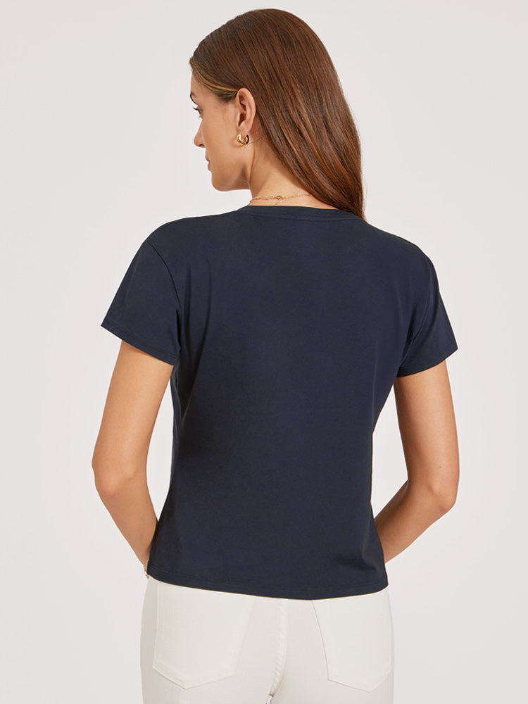 Women wearing Navy Everyday Cotton Relaxed V-Neck Tee