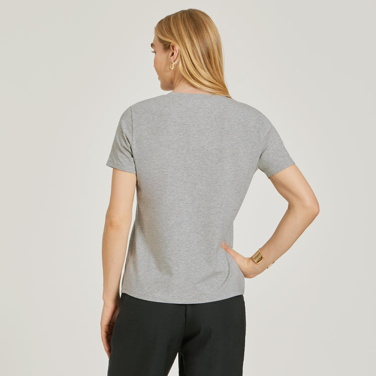 Women wearing Heather Gray Relaxed V-Neck Marcy Tee