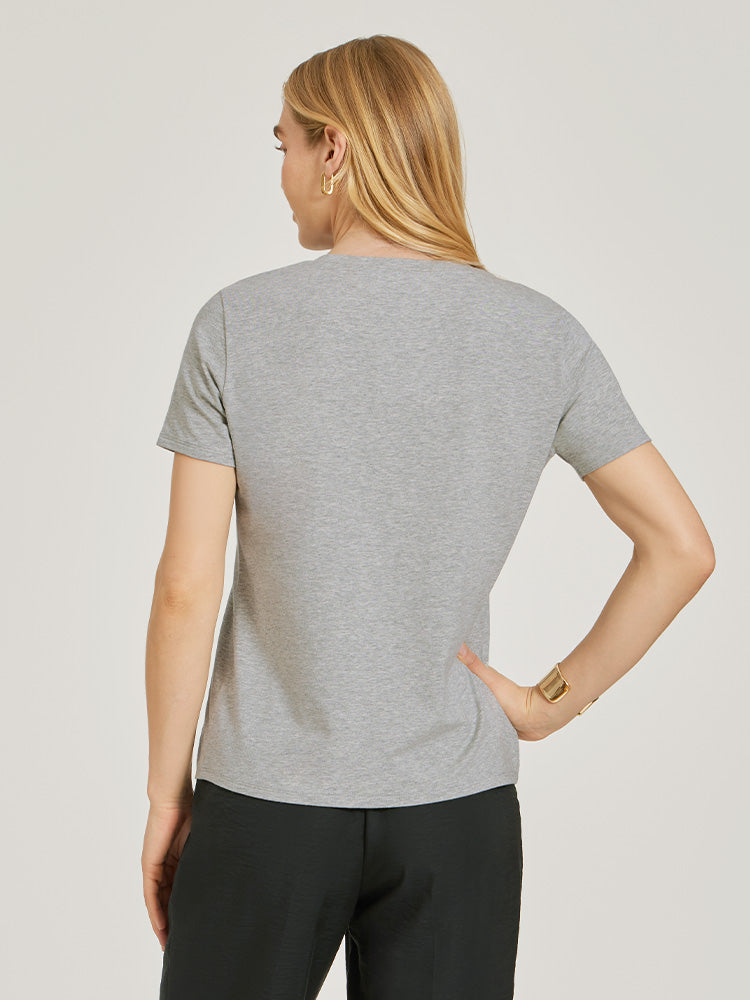 Women wearing Heather Gray Relaxed V-Neck Marcy Tee