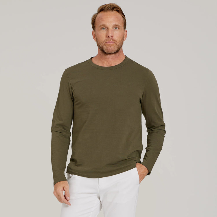 Men wearing Dark Moss Long Sleeve Crew Tee Driggs