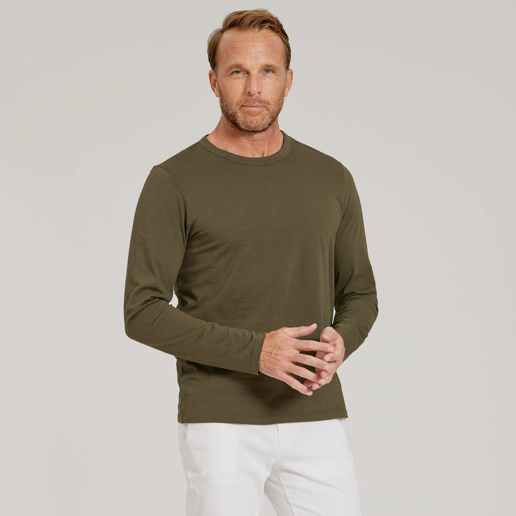 Men wearing Dark Moss Long Sleeve Crew Tee Driggs