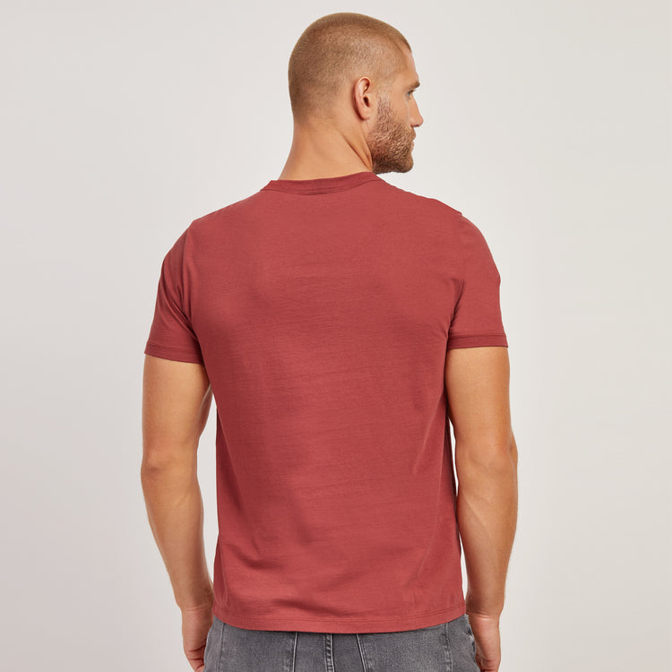Men wearing Rojo ladrillo Classic Crew Driggs Tee