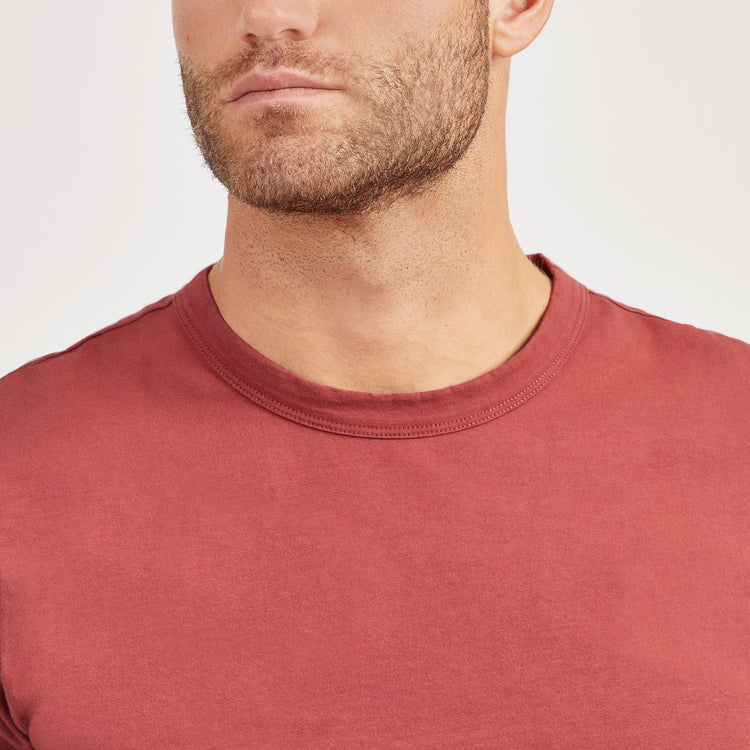 Men wearing Rojo ladrillo Classic Crew Driggs Tee