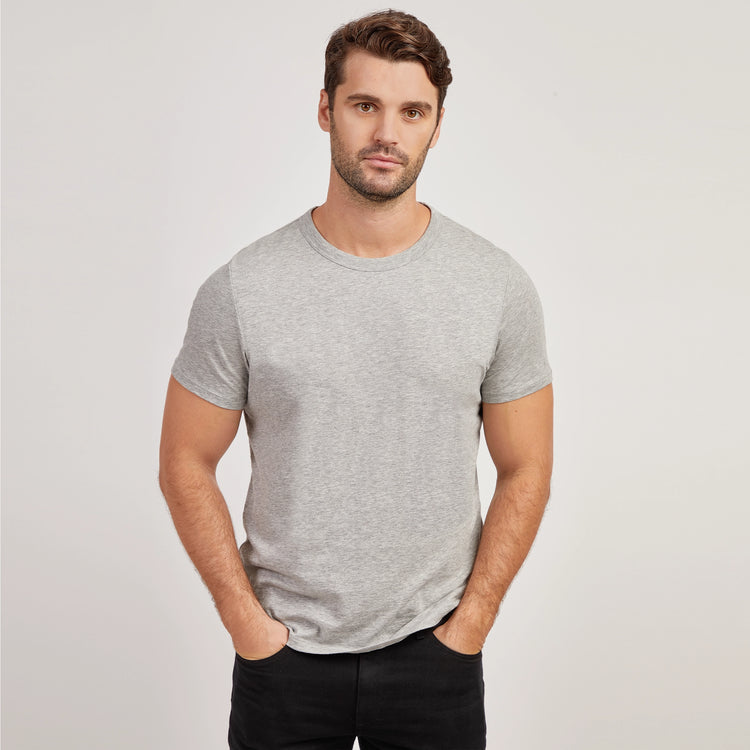 Men wearing Heather Gray Classic Crew Driggs Tee