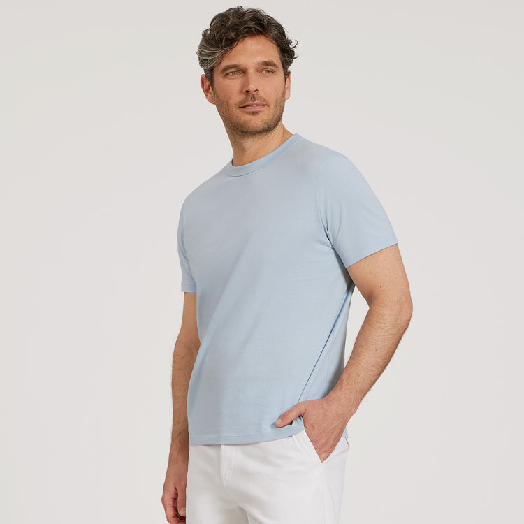 Men wearing Ice Blue Classic Crew Driggs Tee