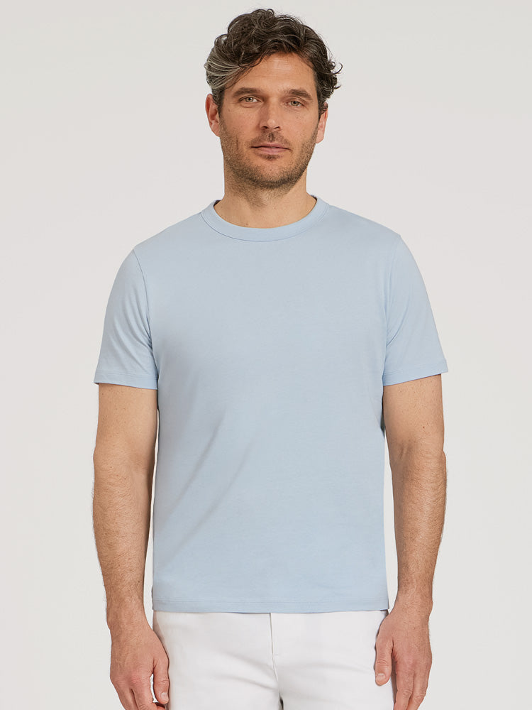 Men wearing Ice Blue Classic Crew Driggs Tee