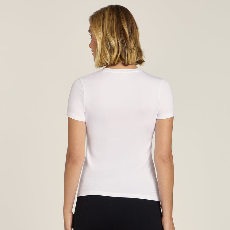 Women wearing White Second Skin Crew Tee