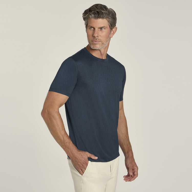 Men wearing Teal Heather Tech Tee