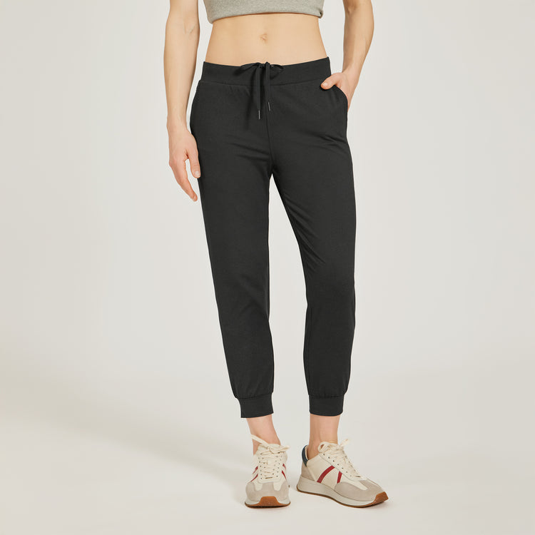 Women wearing Black Heather Cropped Performance Jogger