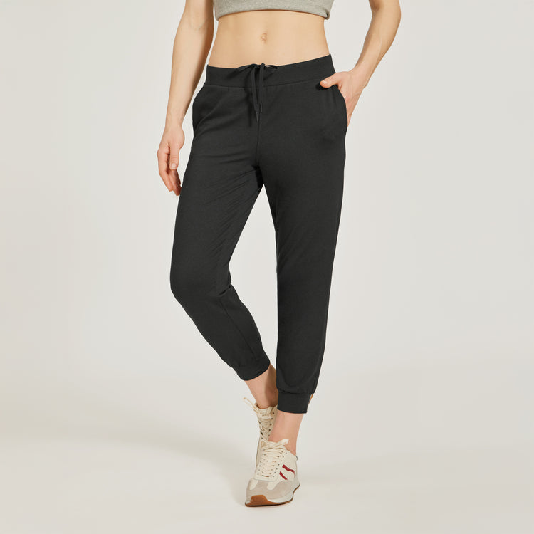 Women wearing Black Heather Cropped Performance Jogger