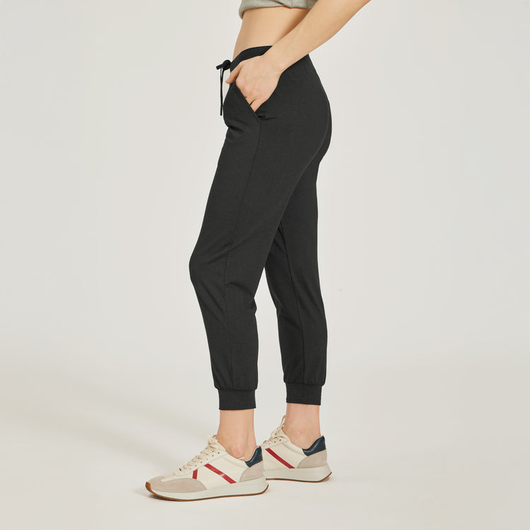 Women wearing Black Heather Cropped Performance Jogger