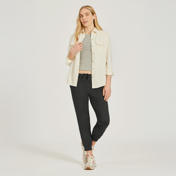 Women wearing Black Heather Cropped Performance Jogger