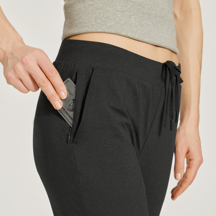 Women wearing Black Heather Cropped Performance Jogger
