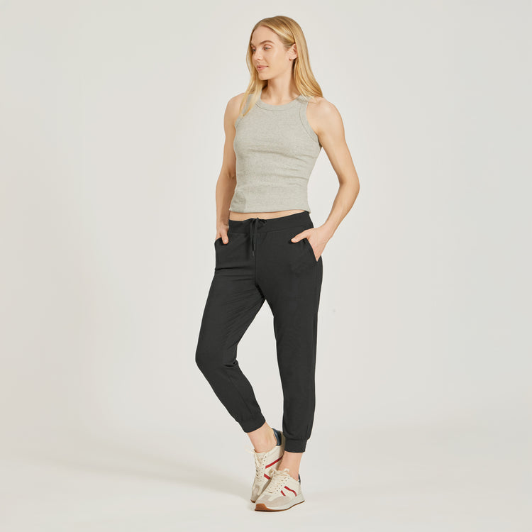 Women wearing Black Heather Cropped Performance Jogger