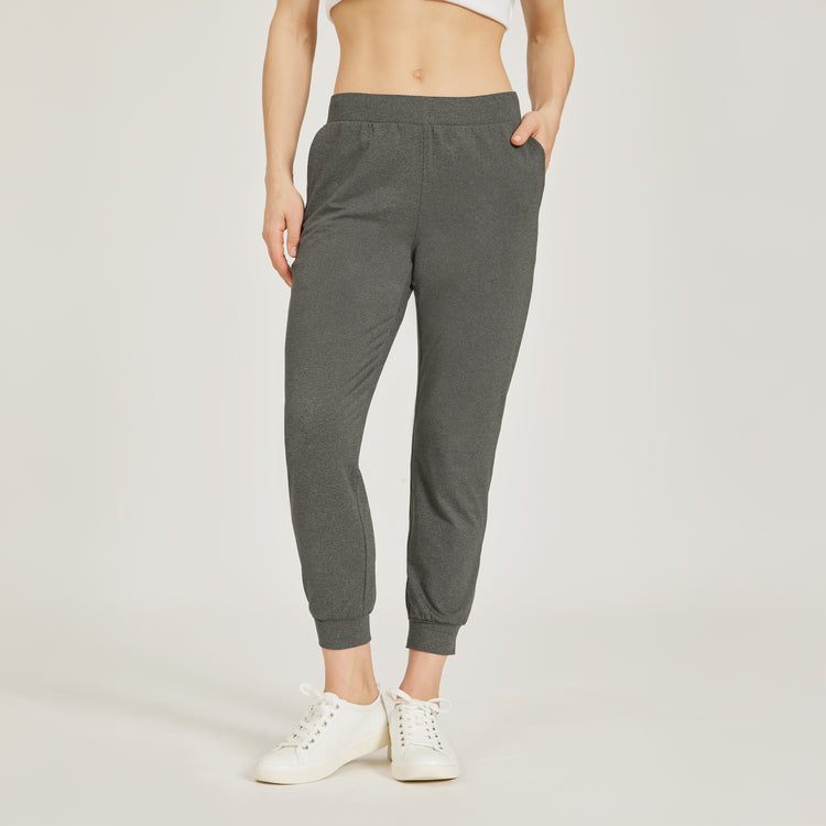 WomenMen wearing Charcoal Heather Cropped Performance Jogger