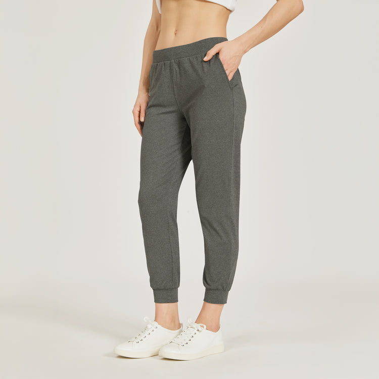WomenMen wearing Charcoal Heather Cropped Performance Jogger
