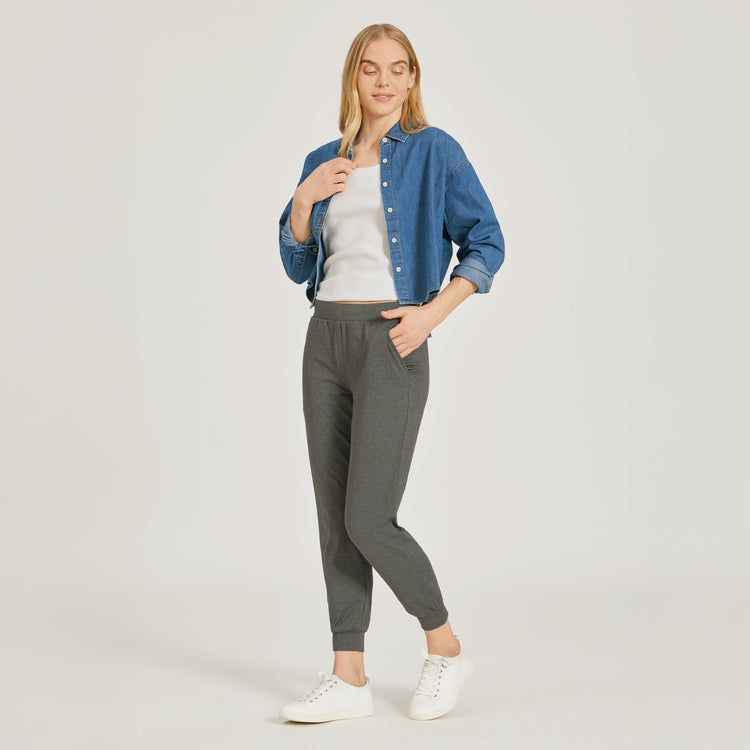 WomenMen wearing Charcoal Heather Cropped Performance Jogger