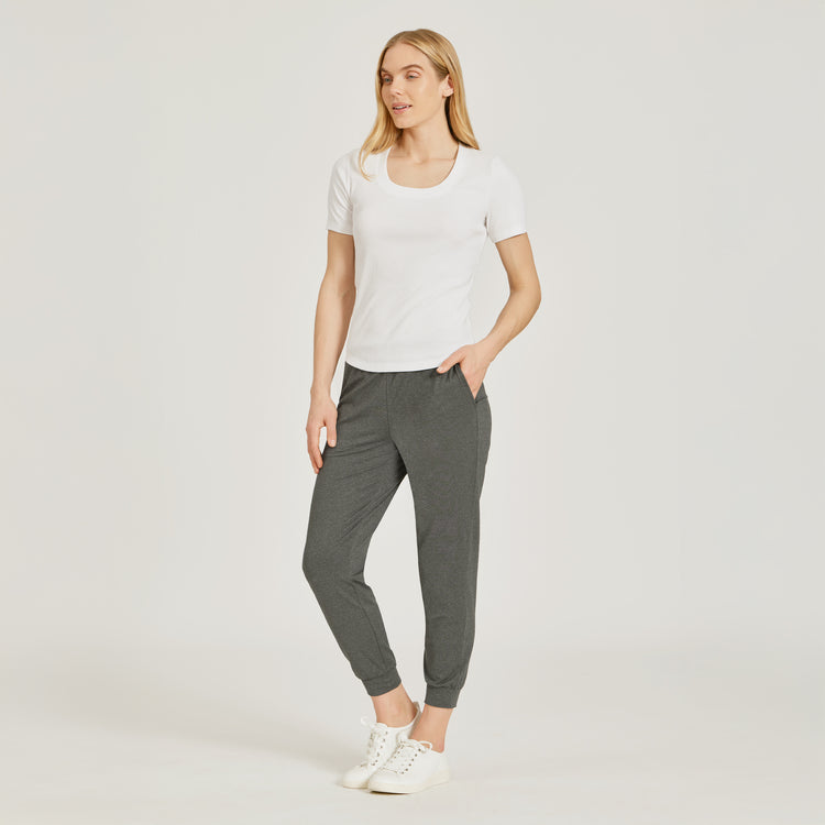 WomenMen wearing Charcoal Heather Cropped Performance Jogger