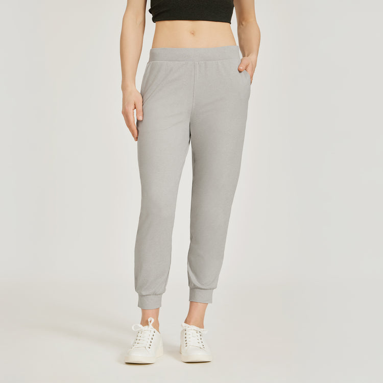 Women wearing Silver Gray Heather Cropped Performance Jogger