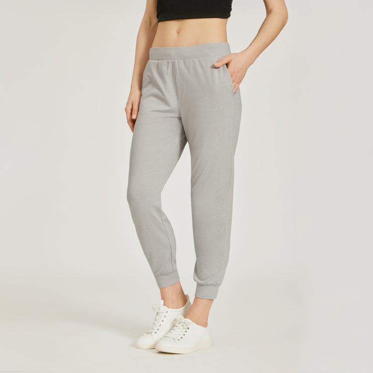 Women wearing Silver Gray Heather Cropped Performance Jogger