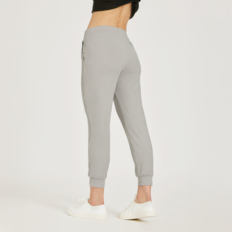 Women wearing Silver Gray Heather Cropped Performance Jogger