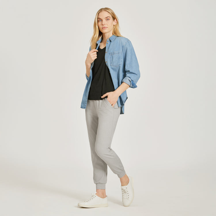 Women wearing Silver Gray Heather Cropped Performance Jogger