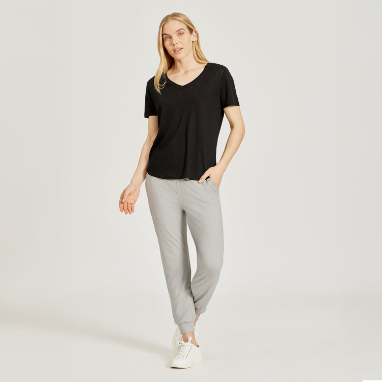 Women wearing Silver Gray Heather Cropped Performance Jogger