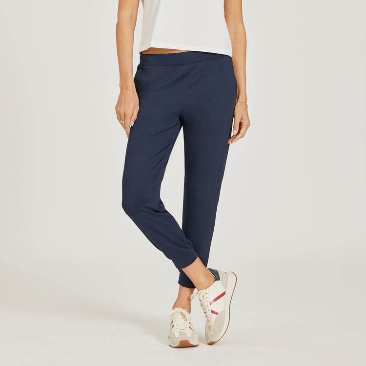 Women wearing Navy Heather Cropped Performance Jogger