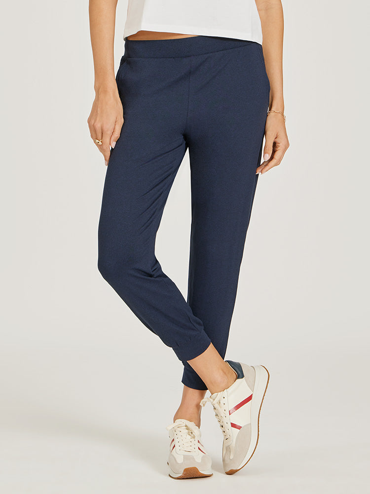 Women wearing Navy Heather Cropped Performance Jogger
