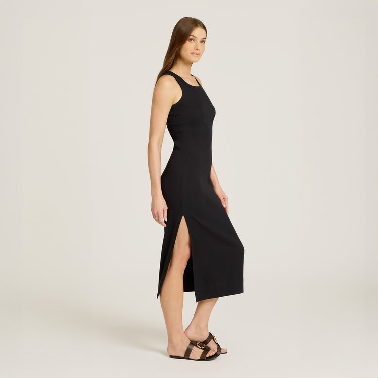 Women wearing Black Rib Tank Dress