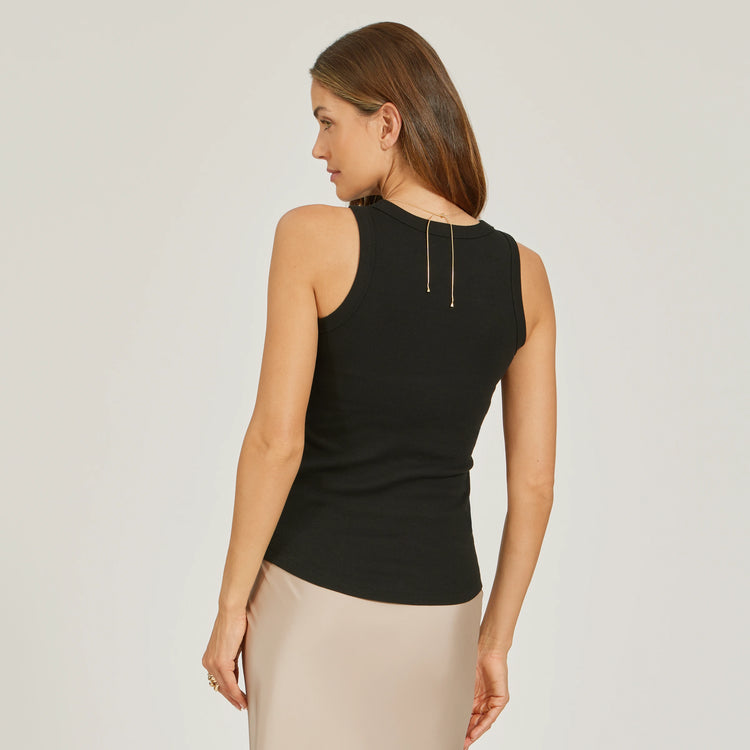 Women wearing Black Rib Tank