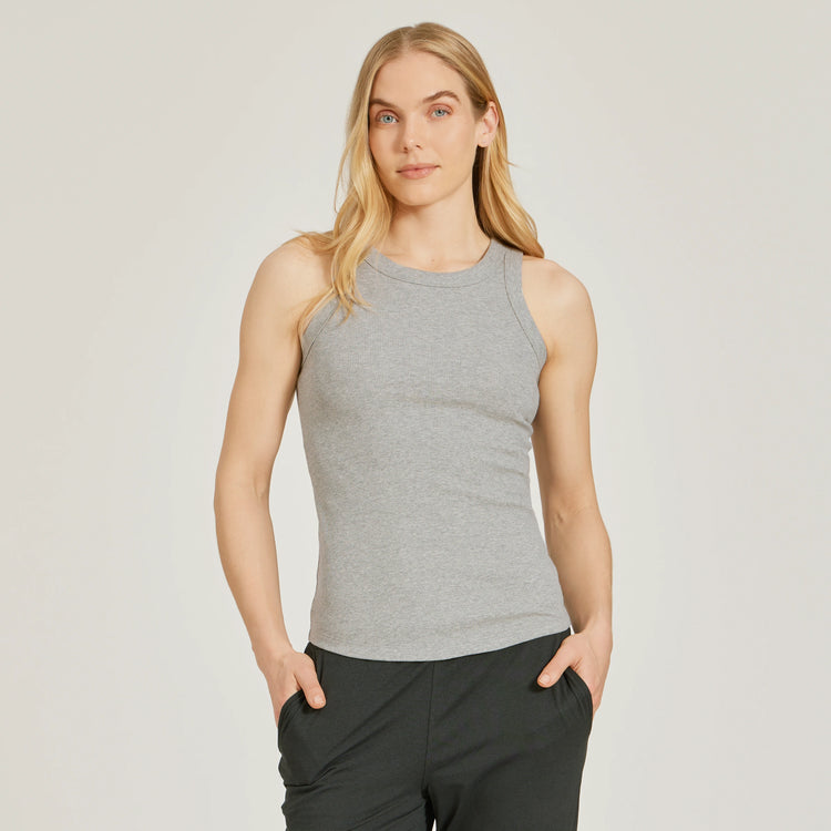 Women wearing Heather Gray Rib Tank