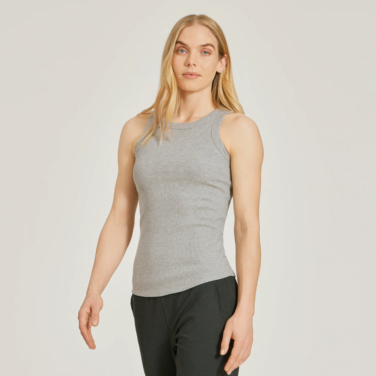Women wearing Heather Gray Rib Tank