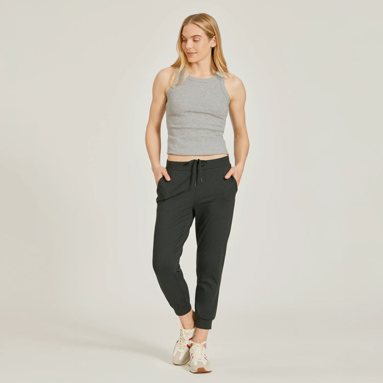 Women wearing Heather Gray Rib Tank