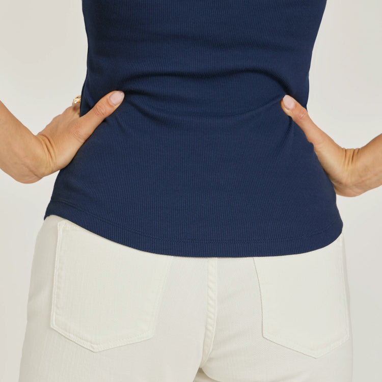 Women wearing Navy Rib Tank