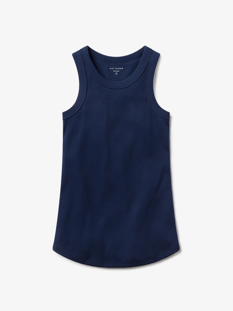 Women wearing Navy Rib Tank
