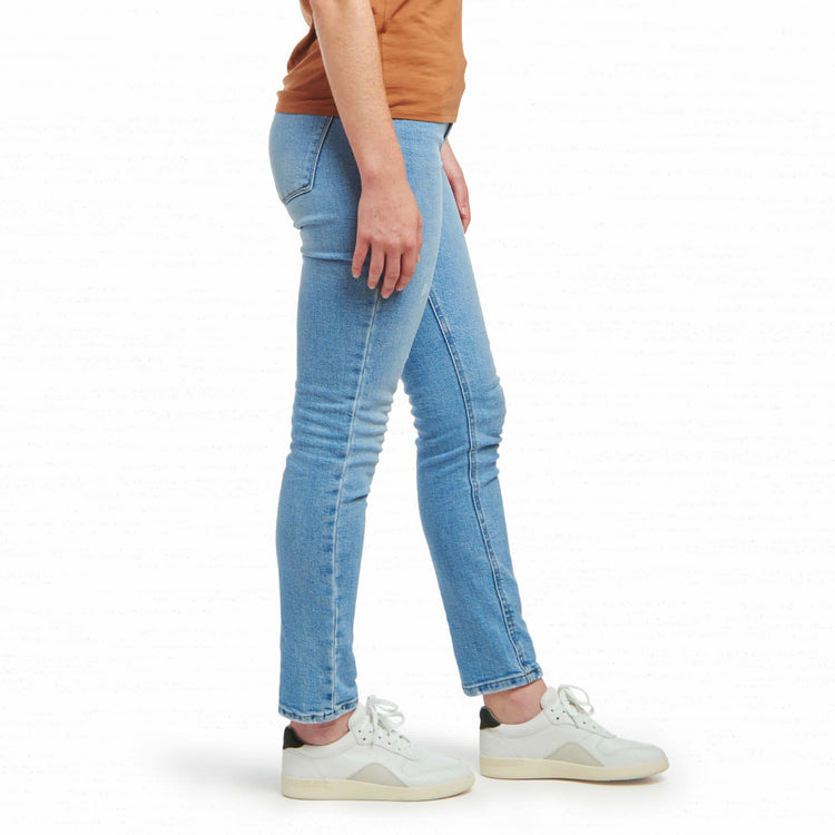 Women wearing Light Blue Mid Rise Slim Straight Hubert Jeans