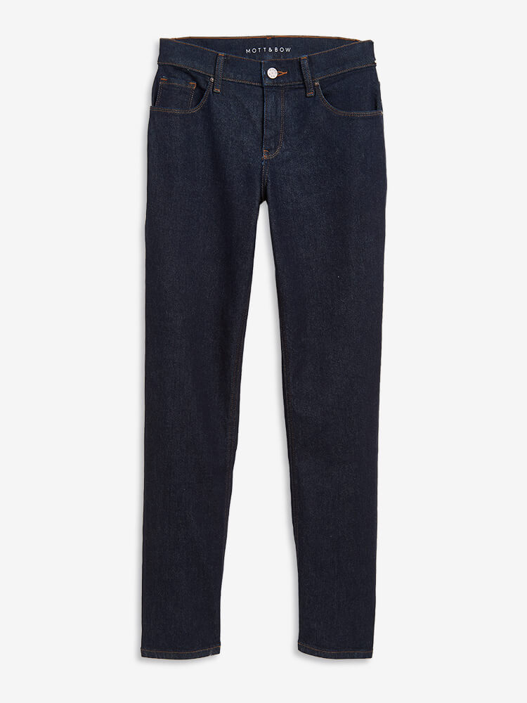 Women wearing Azul oscuro Mid Rise Slim Straight Grand Jeans