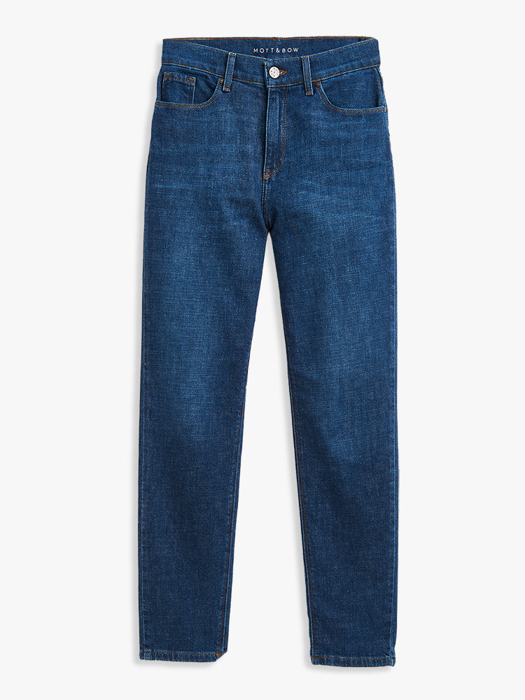 Women wearing Bleu Médium/Foncé Mid Rise Slim Straight Charlton Jeans