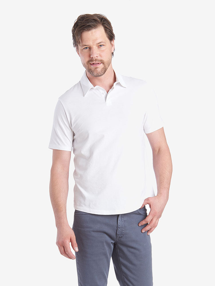 Men wearing White Jersey Sueded Polo