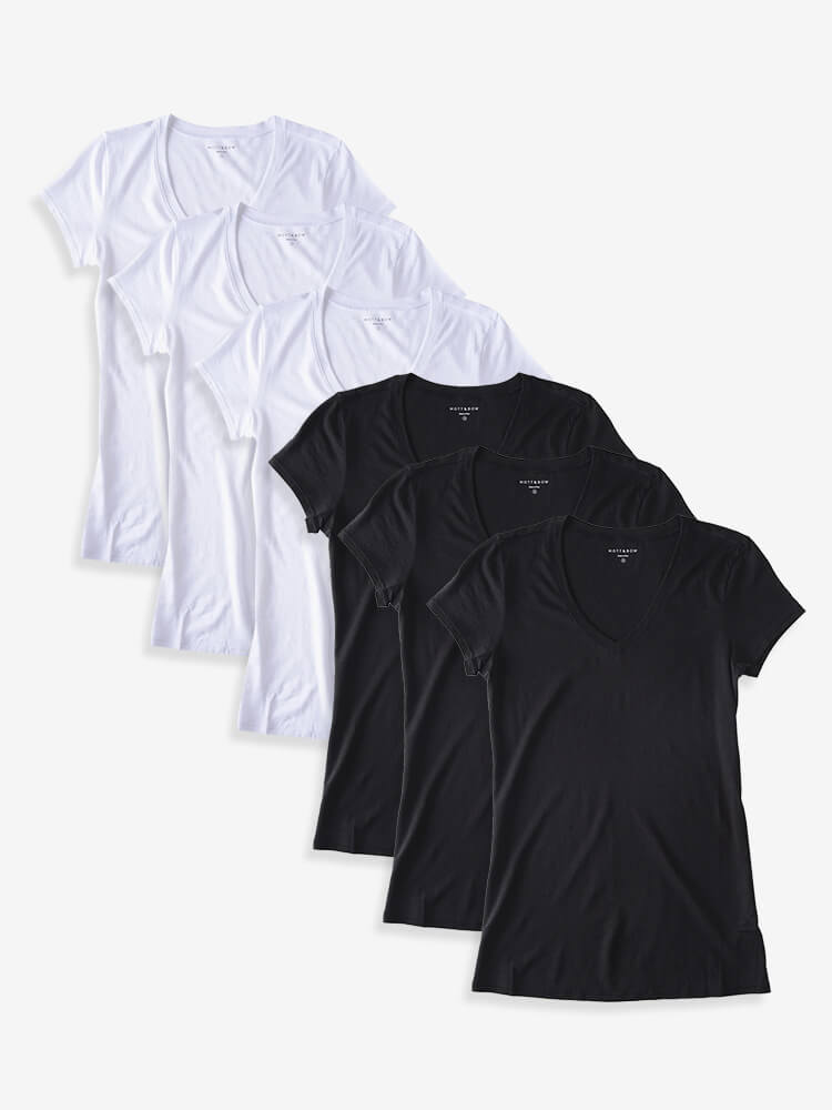 Women wearing Blanco/Negro Fitted V-Neck Marcy 6-Pack