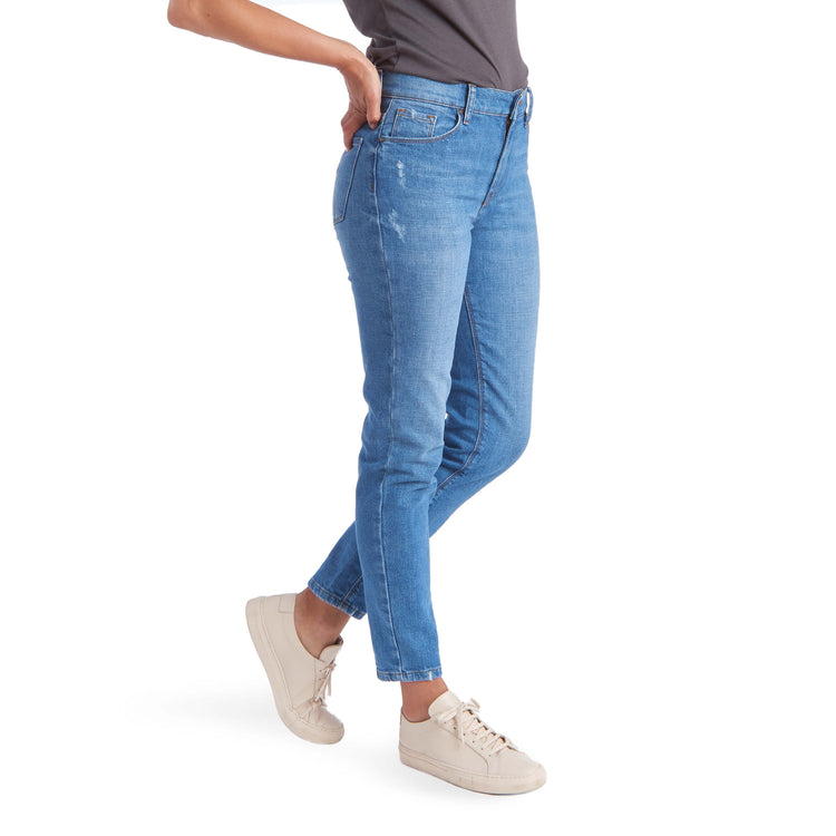 Women wearing Light Blue High Rise Mom Charlton Jeans